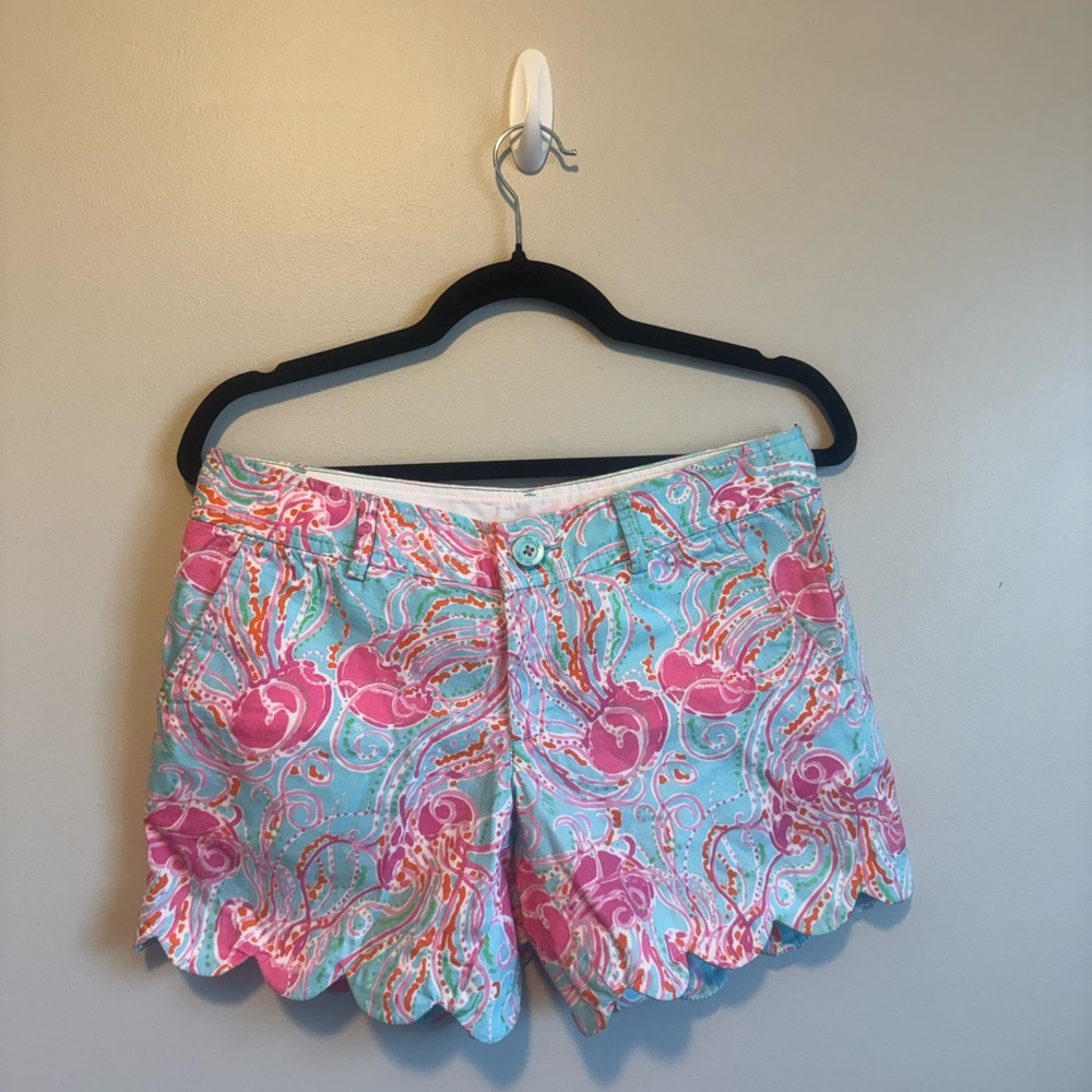 Lilly Pulitzer Turquoise, Pink & Orange Paisley Scallop Hem Shorts